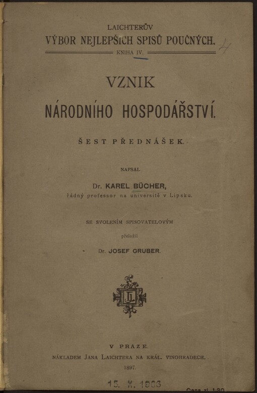 Vznik národního hospodářství: šest přednášek
