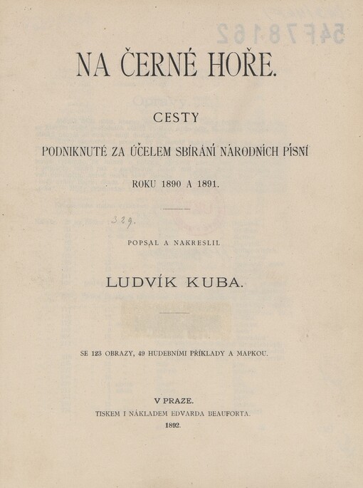 Na Černé Hoře :cesty podniknuté za účelem sbírání národních písní roku 1890 a 1891
