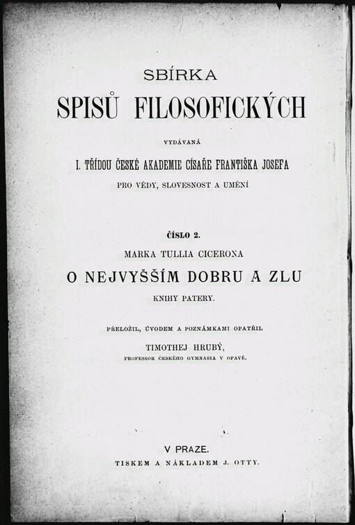 Marka Tullia Cicerona O nejvyšším dobru a zlu knihy patery