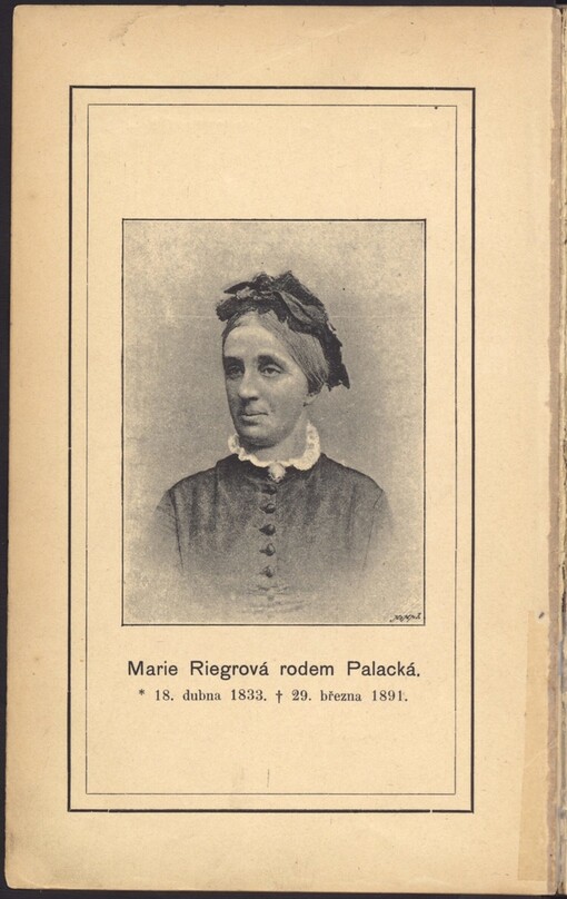 Marie Riegrová rodem Palacká: její život a skutky