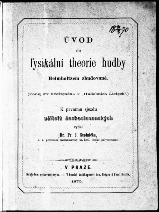 Úvod do fysikální theorie hudby Helmholtzem zbudované