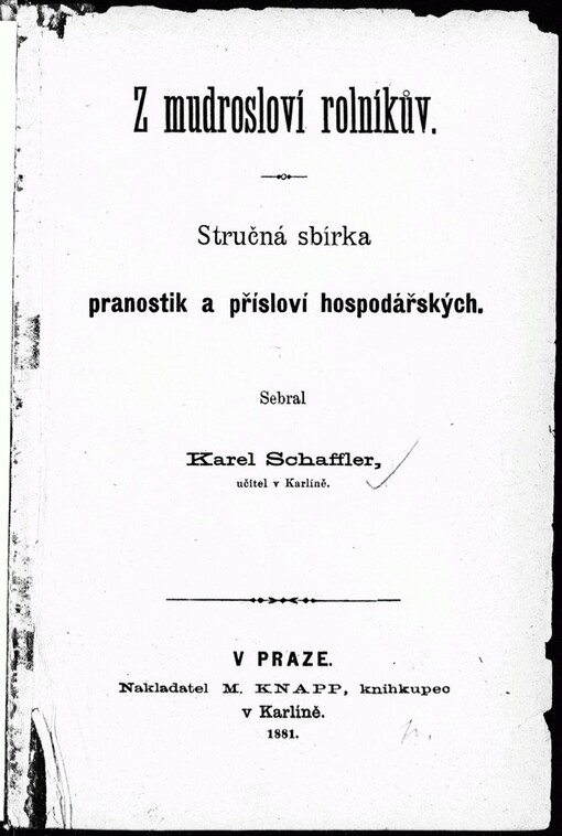 Z mudrosloví rolníkův: stručná sbírka pranostik a přísloví hospodářských