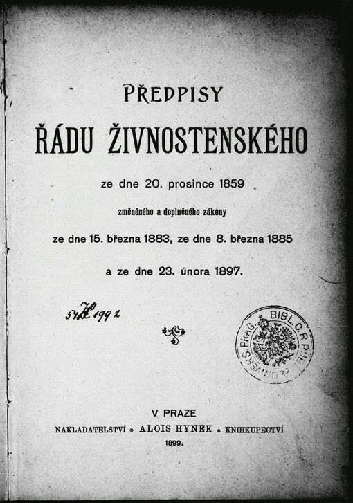Předpisy řádu živnostenského ze dne 20. prosince 1859 změněného a doplněného zákony ze dne 15. března 1883, ze dne 8. března 1885 a ze dne 23. února 1897