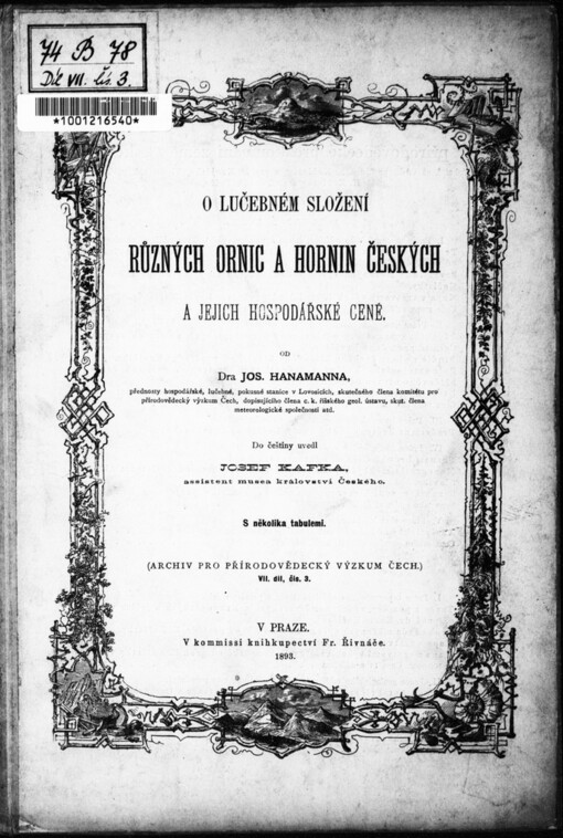 O lučebném složení různých ornic a hornin českých a jejich hospodářské ceně