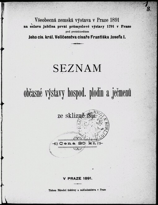 Seznam občasné výstavy hospod. plodin a ječmenů ze sklizně 1891