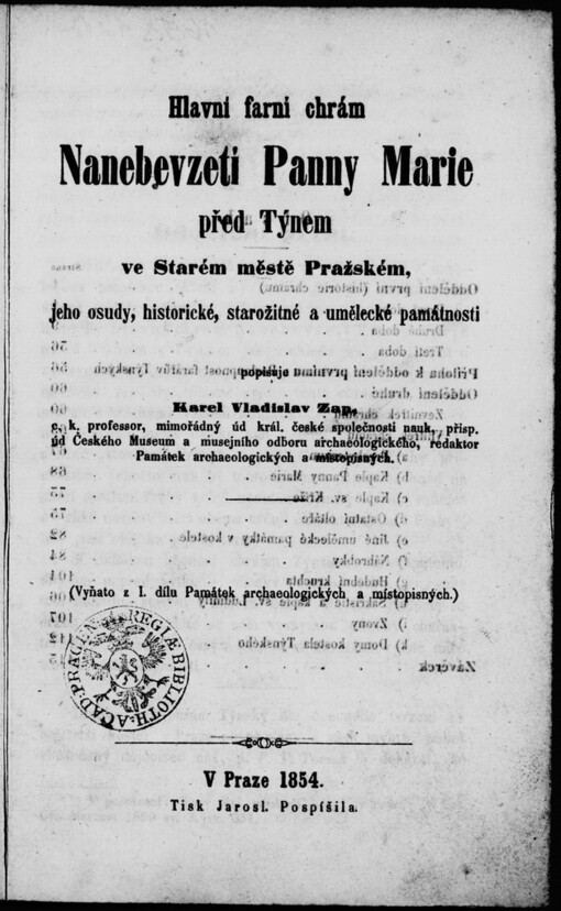 Hlavní farní chrám Nanebevzetí Panny Marie před Týnem ve Starém městě Pražském: jeho osudy, historické, starožitné a umělecké památnosti