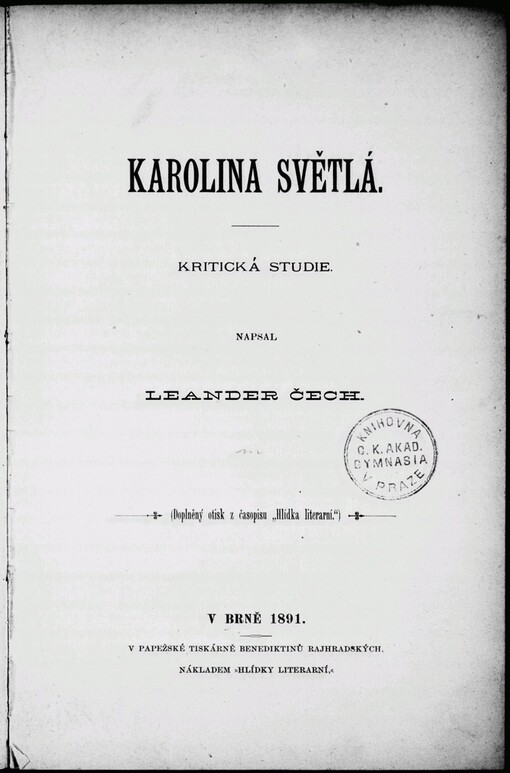 Karolina Světlá: kritická studie