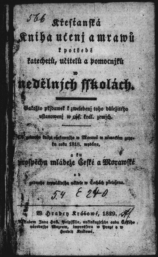 Křesťanská Kniha učenj a mrawů k potřebě katechetů, učitelů a pomocníků w nedělnjch sskolách