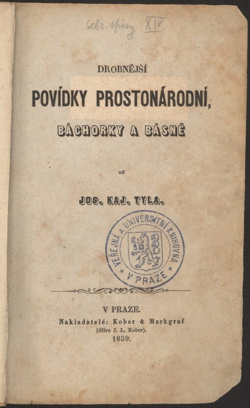 Drobnější povídky prostonárodní, báchorky a básně