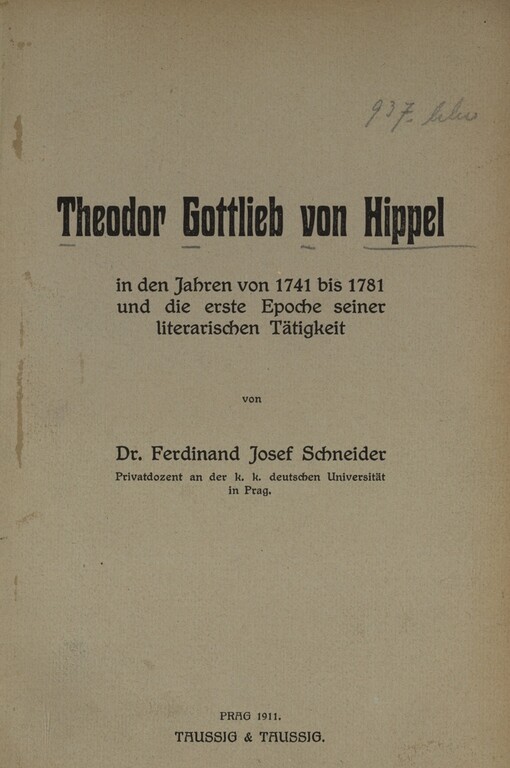 Theodor Gottlieb von Hippel: bin den Jahren von 1741 bis 1781 und die erste Epoche seiner literarischen Tätigkeit
