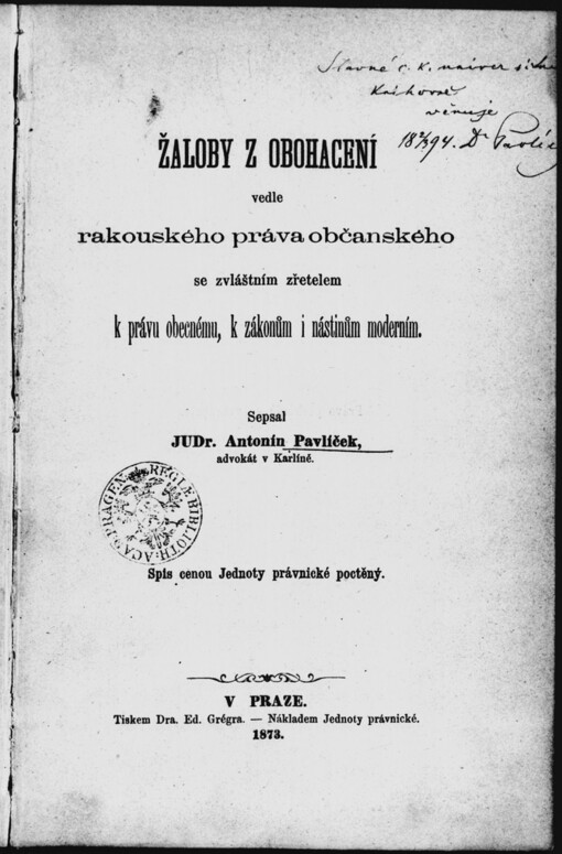 Žaloby z obohacení vedle rakouského práva občanského