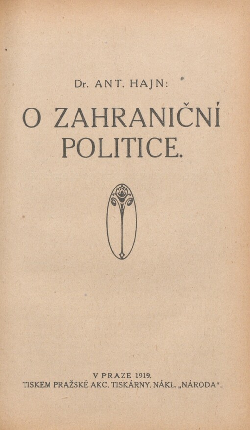 O zahraniční politice: [řeč pronesená v Národním shromáždění dne 2. října 1919]