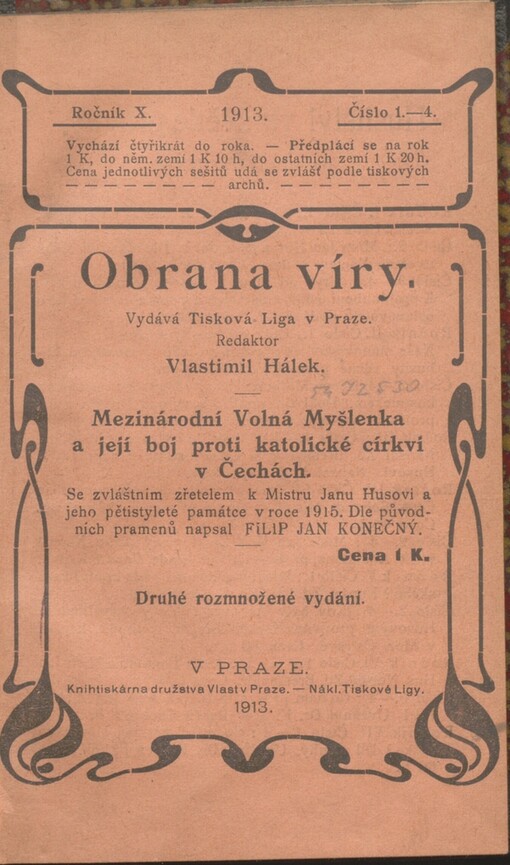 Mezinárodní Volná Myšlenka a její boj proti katolické církvi v Čechách: Se zvláštním zřetelem k Mistru Janu Husovi a jeho pětistyleté památce v r. 1915