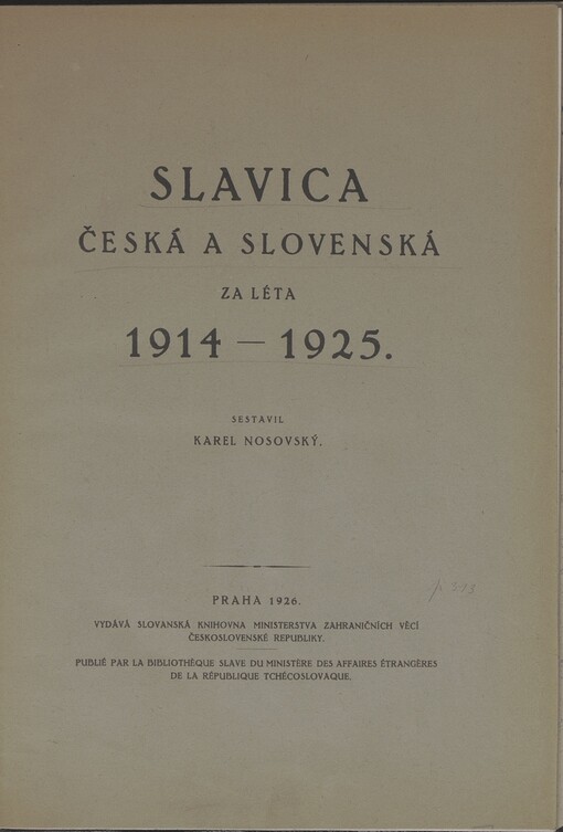 Slavica česká a slovenská za leta 1914-1925