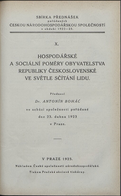 Hospodářské a sociální poměry obyvatelstva republiky Československé ve světle sčítání lidu