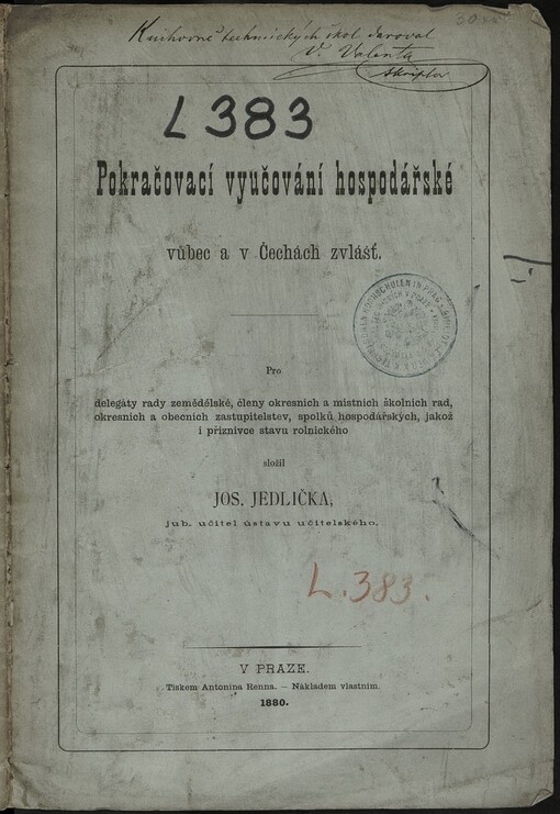 Pokračovací vyučování hospodářské vůbec a v Čechách zvlášť