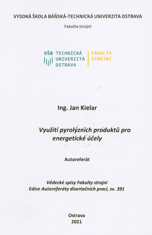 Využití pyrolýzních produktů pro energetiícké účely : autoreferát