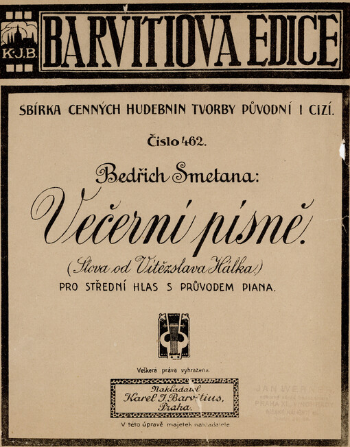 Večerní písně : pro střední hlas s průvodem klavíru