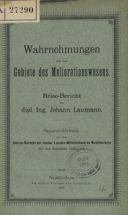 Wahrnehmungen auf dem Gebiete des Meliorationswesens