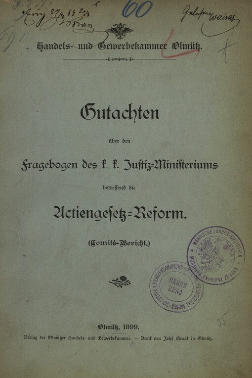 Gutachten über den Fragebogen des k. k. Justiz-Ministeriums betreffend die Actiengesetz-Reform :(Comité-Bericht)