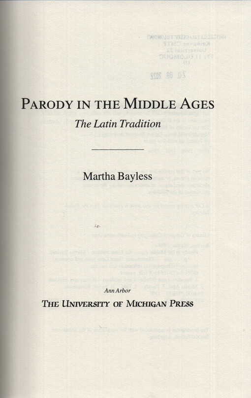 Parody in the Middle Ages : the Latin tradition