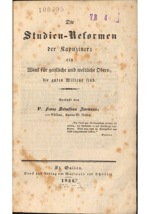 Die Studien-Reformen der Kapuziner : Ein Wink für geistliche und weltliche Obern, die guten Willens sind