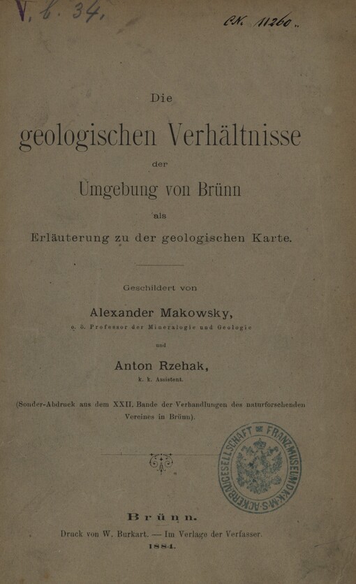 Die geologischen Verhältnisse der Umgebung von Brünn als Erläuterung zu der geologischen Karte