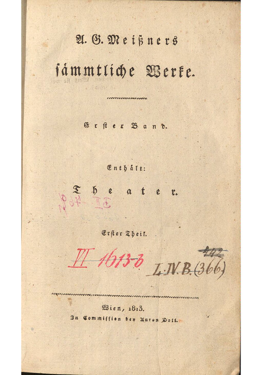 A.G. Meißners sämmtliche Werke. Erster Band, enthält: Theater - erster Theil