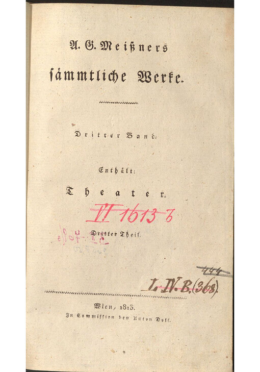 A.G. Meißners sämmtliche Werke. Dritter Band, Enthält: Theater - dritter Theil