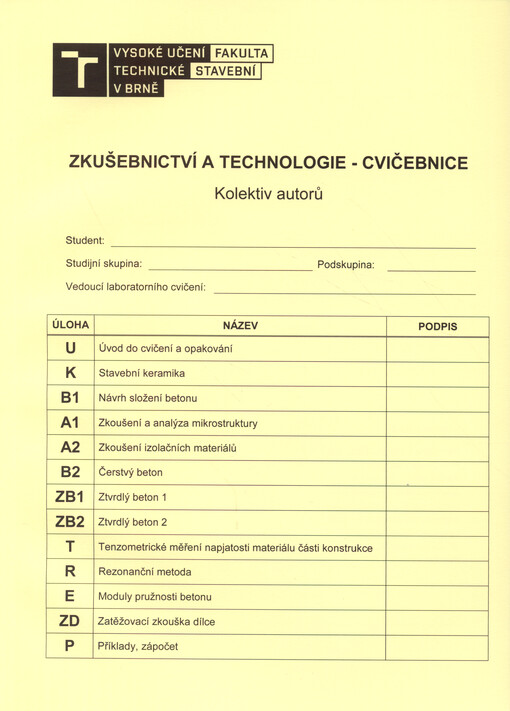 Zkušebnictví a technologie - cvičebnice