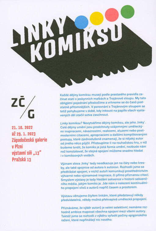 Linky komiksu : 21.10.2022 až 29.1.2023, Západočeská galerie v Plzni, výstavní síň 