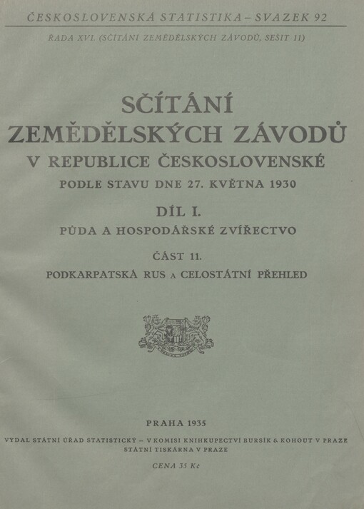 Sčítání zemědělských závodů v republice Československé podle stavu dne 27. května 1930