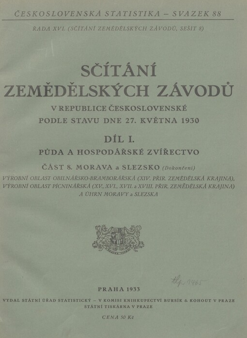 Sčítání zemědělských závodů v republice Československé podle stavu dne 27. května 1930