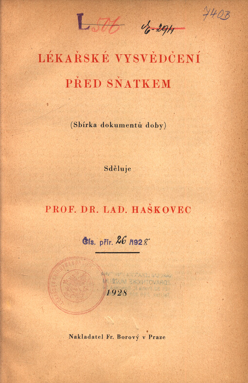 Lékařské vysvědčení před sňatkem : (sbírka dokumentů doby)