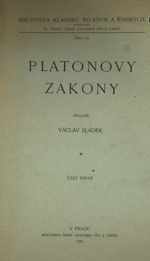 Platonovy zákony. Část 1.