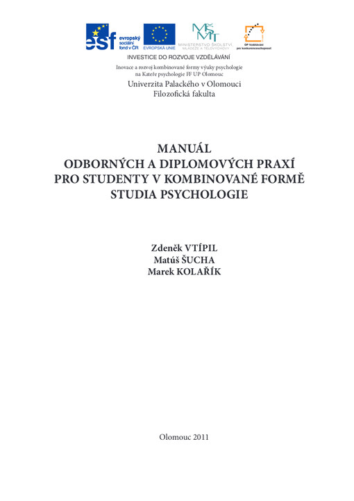 Manuál odborných a diplomových praxí pro studenty v kombinované formě studia psychologie