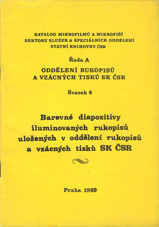 Barevné diapozitivy iluminovaných rukopisů uložených v oddělení rukopisů a vzácných tisků SK ČSR