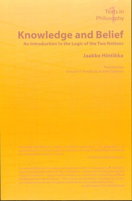 Knowledge and belief : an introduction to the logic of the two notions