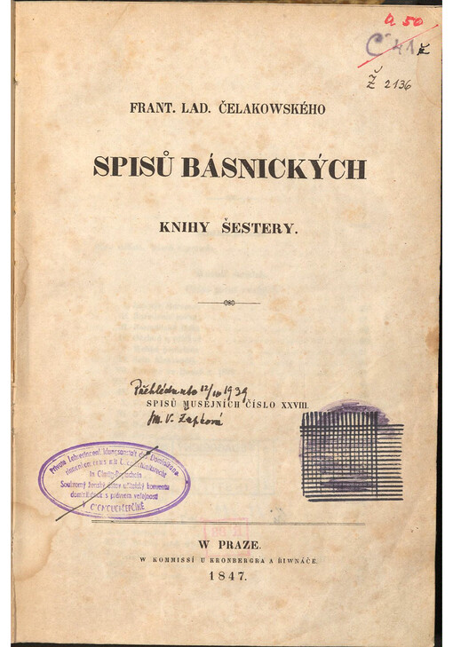 Frant. Lad. Čelakowského Spisů básnických knihy šestery