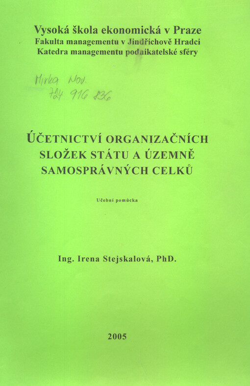Účetnictví organizačních složek státu a územně samosprávných celků : učební pomůcka