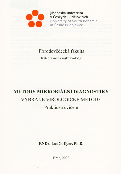 Metody mikrobiální diagnostiky : vybrané virologické metody : praktická cvičení