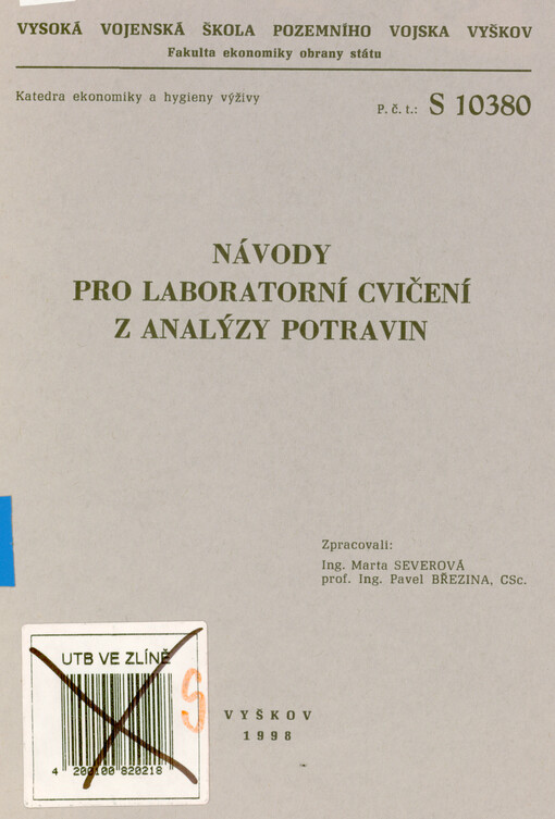 Návody pro laboratorní cvičení z analýzy potravin
