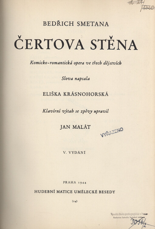 Čertova stěna : komicko-romantická opera ve třech dějstvích