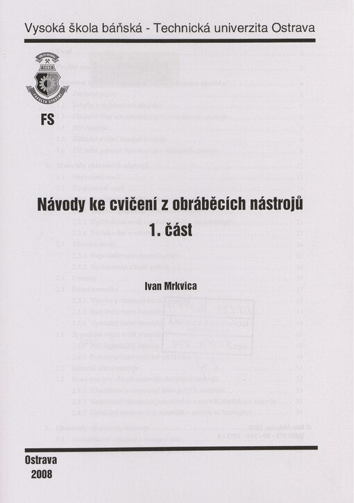 Návody ke cvičení z obráběcích strojů