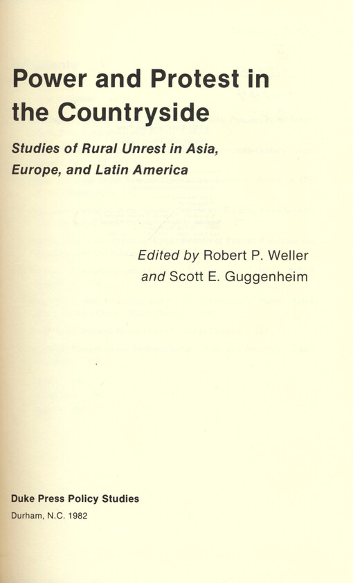Power and protest in the countryside : studies of rural unrest in Asia, Europe, and Latin America