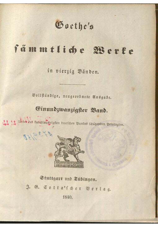 Goethe's sämmtliche Werke in vierzig Bänden. Einundzwanzigster Band