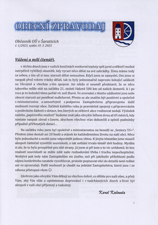 Obecní zpravodaj : občasník OÚ v Šaraticích