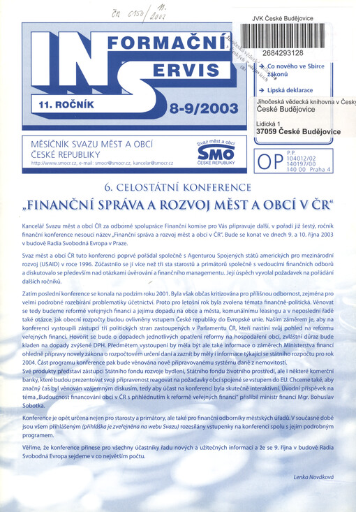 Informační servis : měsíčník Svazu měst a obcí České republiky