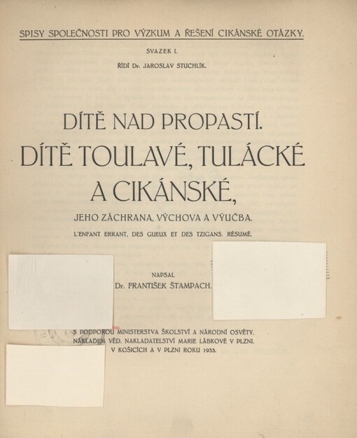 Dítě nad propastí: dítě toulavé, tulácké a cikánské, jeho záchrana, výchova a výučba