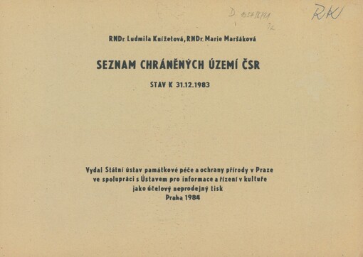Seznam chráněných území ČSR: stav k 31. 12. 1983